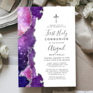 Invitation Première Sainte Communion Bleu Stellair Rose Agate
