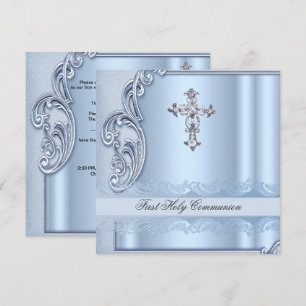 Invitation Première Sainte Communion Bleue pour Garçon Confir