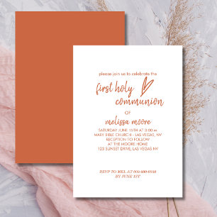 Invitation Première Sainte Communion Boho Coeur moderne Terra