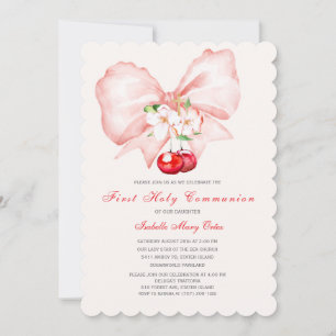 Invitation Première Sainte Communion Cerise de Bow Rose