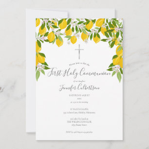 Invitation Première Sainte Communion Croix d'argent Citrons d