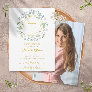 Invitation Première Sainte Communion Croix d'or Végétation Ph