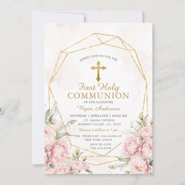 Invitation Première sainte communion des Roses géométriques (Devant)