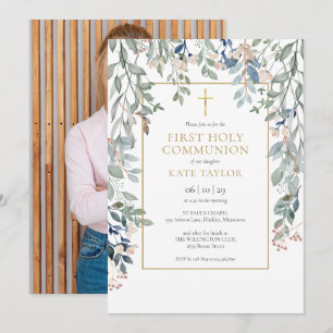 Invitation Première Sainte Communion élégante et florale en o