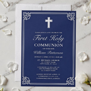 Invitation Première Sainte Communion Élégante Frame tissée Ma