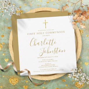 Invitation Première Sainte Communion Élégante Signature Or