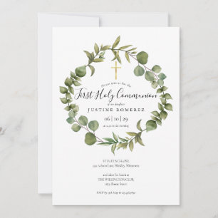 Invitation Première Sainte Communion Élégante Verdure moderne