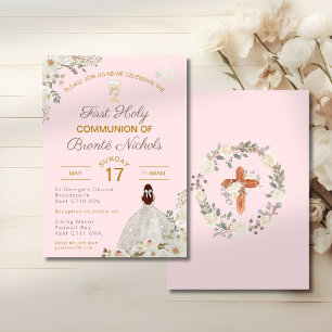 Invitation Première Sainte Communion Fille Blush Chalice rose