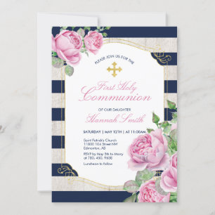 Invitation Première Sainte Communion Fille   Or