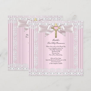 Invitation Première Sainte Communion Filles Croix Rose Dentel