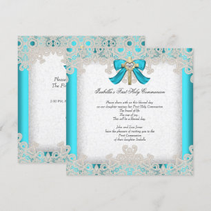Invitation Première Sainte Communion Filles Croix Turquoise 3