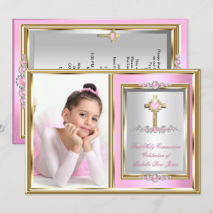 Invitation Première Sainte Communion Filles Rose Perle Photo