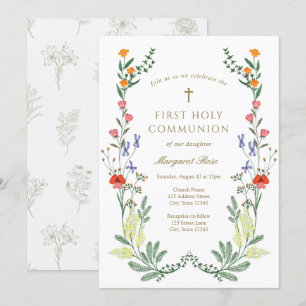 Invitation Première sainte communion fleur sauvage