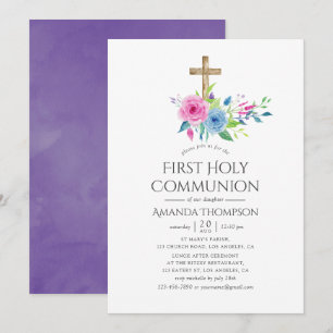 Invitation Première Sainte Communion Fleur Ultra Violet