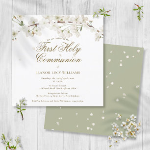 Invitation Première Sainte Communion Fleurie Élégante Blanche
