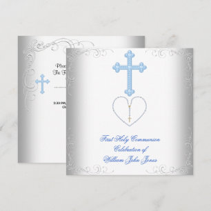 Invitation Première Sainte Communion Garçon Blanc Bleu