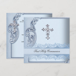 Invitation Première Sainte Communion Garçon Bleu Confirmation
