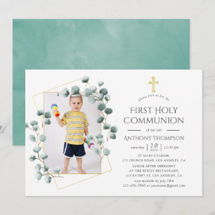 Invitation Première sainte communion géométrique Eucalyptus