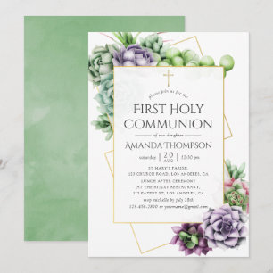 Invitation Première Sainte Communion Géométrique Succulente