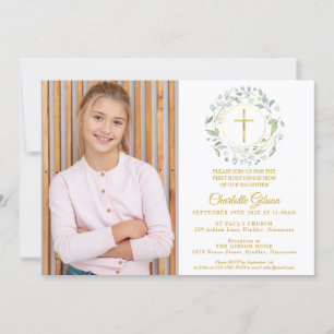 Invitation Première Sainte Communion Green Cross Photo
