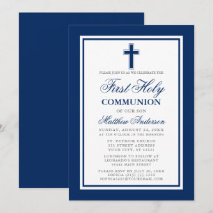 Invitation Première Sainte Communion Marine Bleu Argent