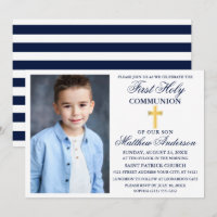 Première Sainte Communion Marine Croix Bleue Or St