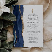 Première Sainte Communion Paillettes Or Agate Bleu