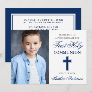 Invitation Première Sainte Communion Photo Bleue et Argent