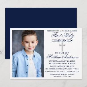Invitation Première Sainte Communion Photo Croix Marine Argen