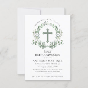Invitation Première Sainte Communion Photo Eucalyptus Wreath