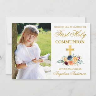 Invitation Première Sainte Communion Photo Mixte Flore Verdur