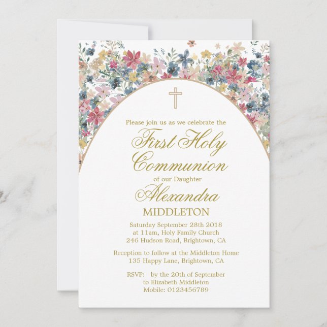 Invitation Première Sainte Communion Photo Moderne Fleurs de  (Devant)