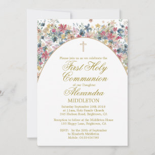 Invitation Première Sainte Communion Photo Moderne Fleurs de 