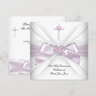 Invitation Première Sainte Communion Pink White Heart Order