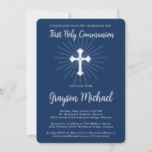 Invitation Première Sainte Communion pour Fils Croix Bleu Mar