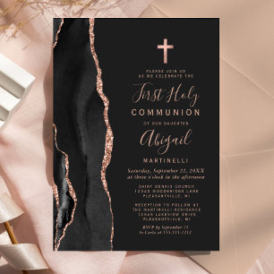 Invitation Première Sainte Communion Rose Gold Paillettes Aga