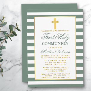 Invitation Première Sainte Communion Sage Vert Gratté Or