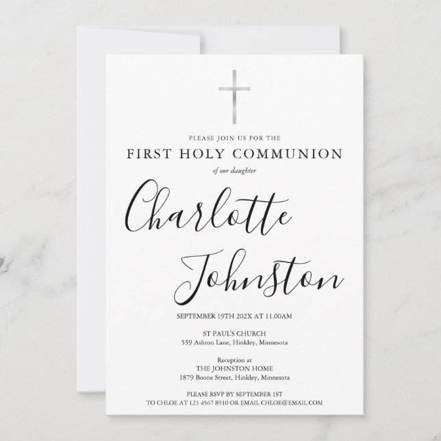 Invitation Première Sainte Communion Signature moderne Script (Devant)