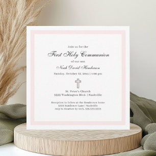 Invitation Première Sainte Communion Simple Rose Blanc
