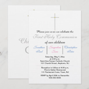 Invitation Première Sainte Communion Triplets Rose Bleu