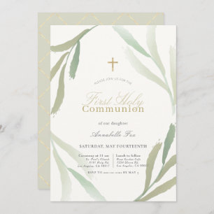 Invitation Première sainte communion verte naturelle de