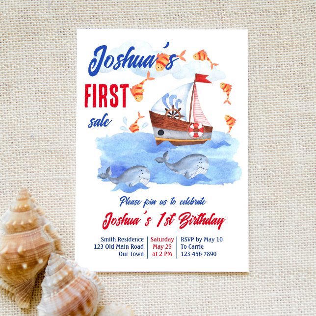 Invitation Première vente marine marine 1ère fête d'anniversa (Créateur téléchargé)