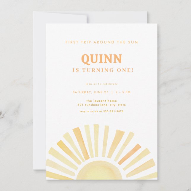 Invitation Première visite autour du soleil 1er anniversaire  (Devant)