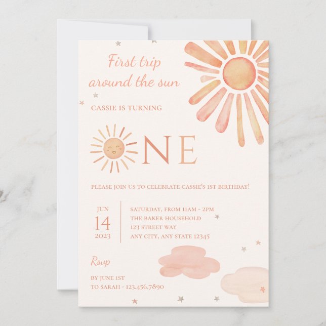 Invitation Première Visite Autour Du Soleil 1Er Anniversaire  (Devant)