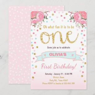 Invitation Premiers roses floraux d'or de rose de fille