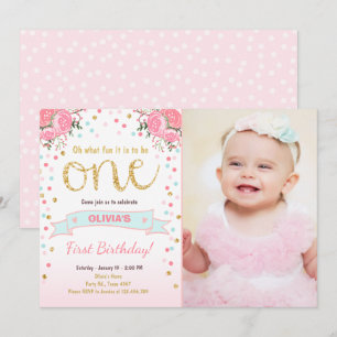 Invitation Premiers roses floraux d'or de rose de fille
