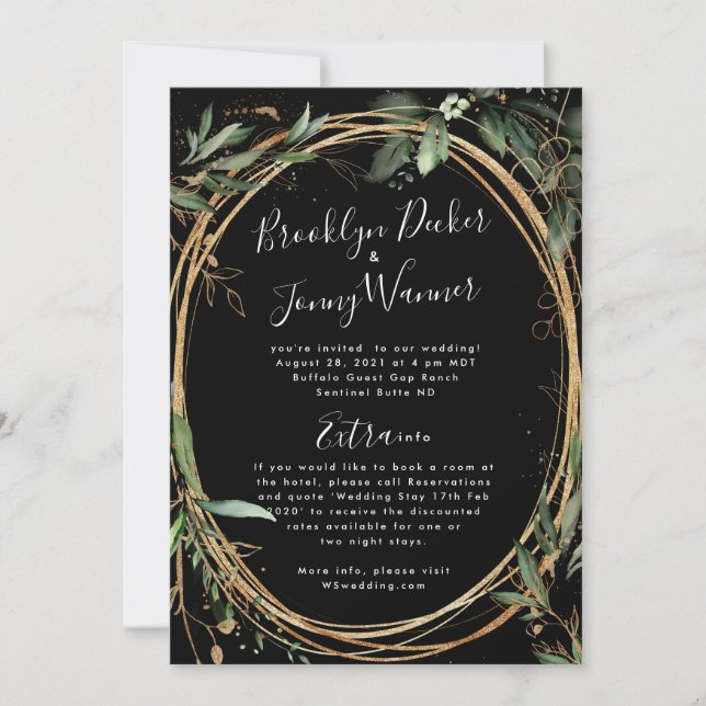 Invitation Premium Black Gold Eucalyptus Détails Retour Maria (Devant)