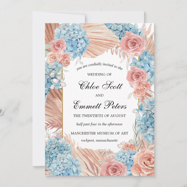 Invitation Premium Dusty Rose Blue Hydrangea Mariage (Devant)