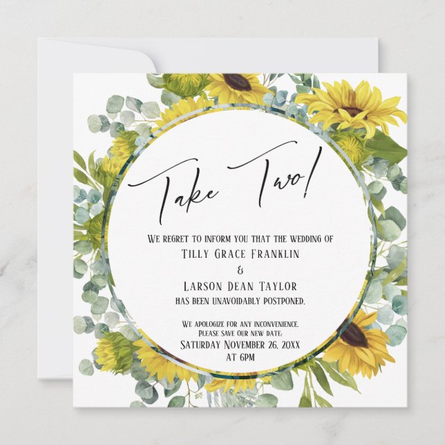 Invitation Prenez deux Mariages aquarellés Floral Postpond Ca (Devant)