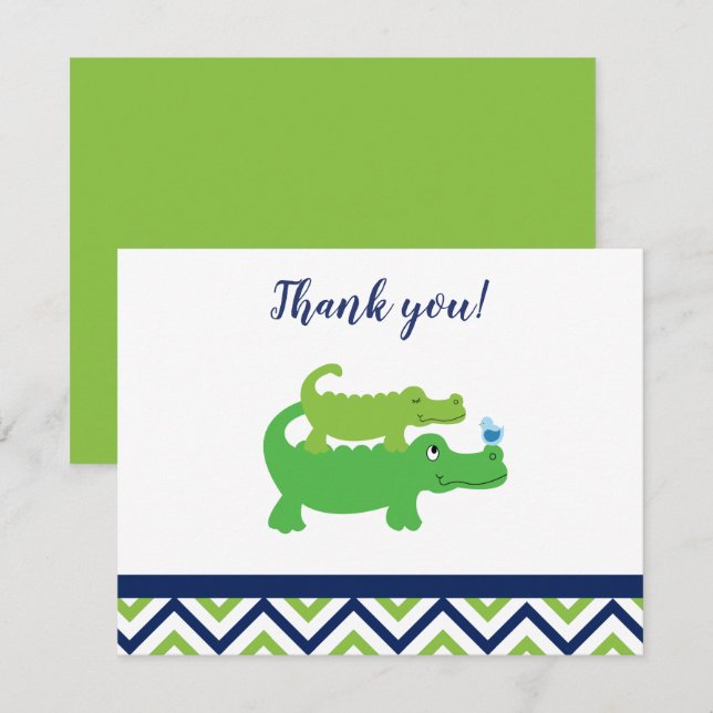Invitation Preppy Alligator Crocodile Merci notes (Devant / Derrière)